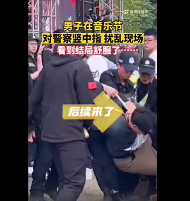 为什么要这样？成都草莓音乐节一男子对警察竖中指