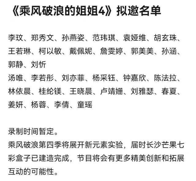 你最期待谁？网传浪姐4最终拟邀名单曝光